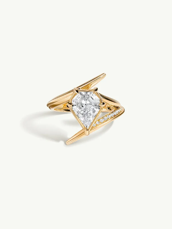 matching rings for women-Dendera Engagement Ring With Shield-Cut White Diamond In 18K Yellow Gold