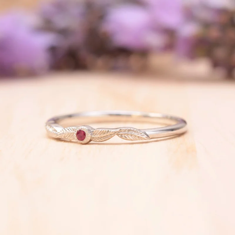 promise rings for women-Pink Tourmaline Birthstone Leaf Ring