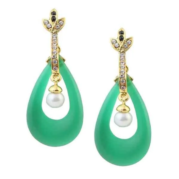 silver hoop earrings for women-Kriaa Austrian Stone  Gold Plated Green Resin Dangler Earrings - 1305719