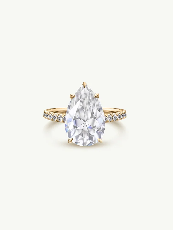 best engagement rings for women-Safaa Pear-Shaped Brilliant Cut White Diamond Engagement Ring In 18K Yellow Gold