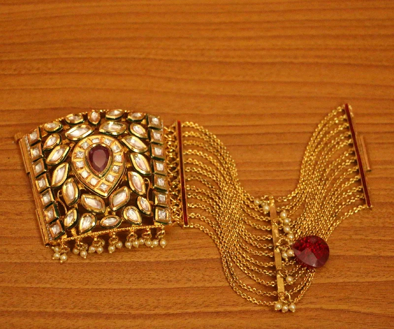 pearl bracelets for women-ROYAL KUNDAN MEENKARI RUBY OPENABLE BRACELET