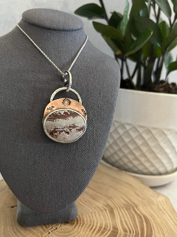 silver plated necklaces for women-Sonoran dendritic jasper with a copper eclipse