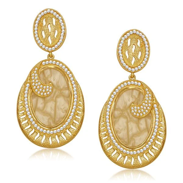 minimalistic earrings for women-Kriaa Pearl Yellow Resin Gold Plated Dangler Earrings - 1305048