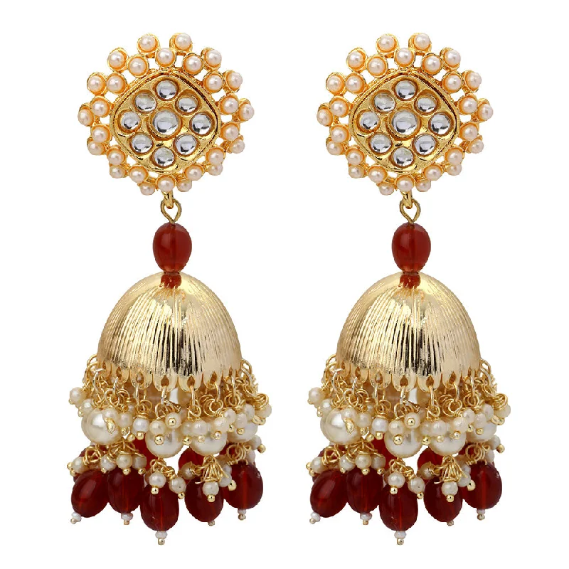 trendy earrings for women-Mahi Gold Plated Maroon and White Artificial Pearls Indian Traditiol Ethnic Jhumka Earring for Women (ER1109817GMar)