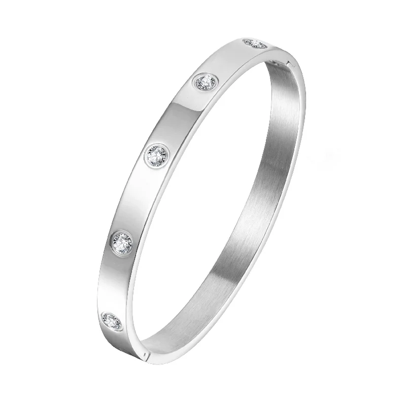 designer bracelets for women-Stainless Steel Stud Bangle Created with Zircondia® Crystals (7 Inch)