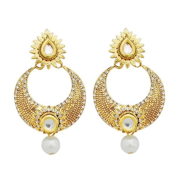 chic gemstone earrings for women-Jheel Austrian Stone And Kundan Pearl Drop Dangler Earrings - 2900209B