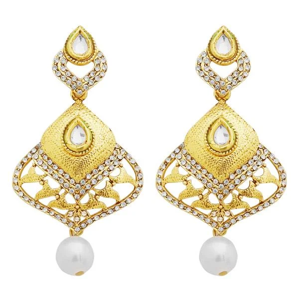 rose gold earrings for women-Jheel Austrian Stone Gold Plated Pearl Drop Dangler Earrings - 2900244B