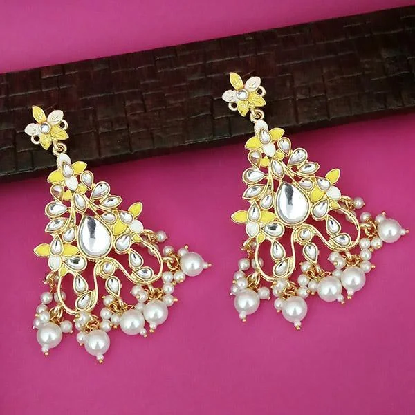 stylish silver earrings for women-Kriaa Yellow Meenakari Kundan Gold Plated Dangler Earrings - 1316329L