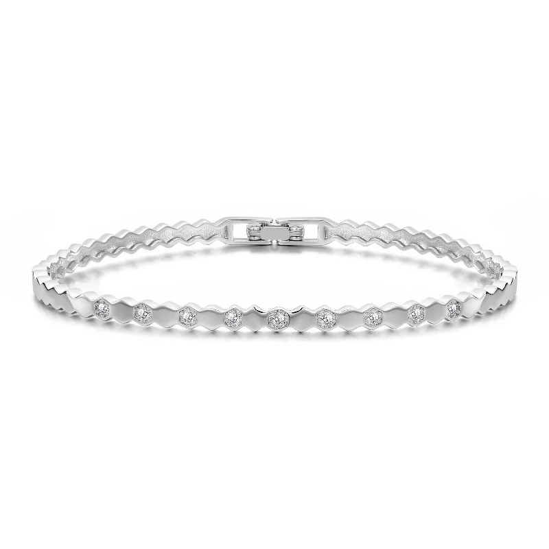 chunky bracelets for women-Silver Plated Honeycomb Bangle Created with Zircondia® Crystals (7 Inch)