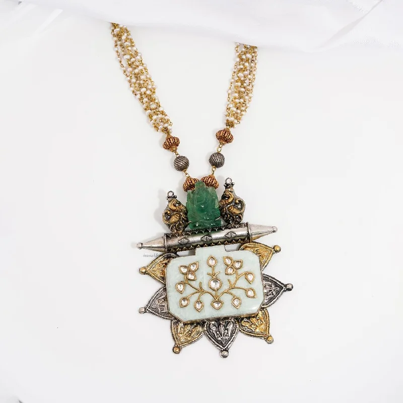 celestial necklaces for women-Emerald Ganesh Dual Tone Long Necklace