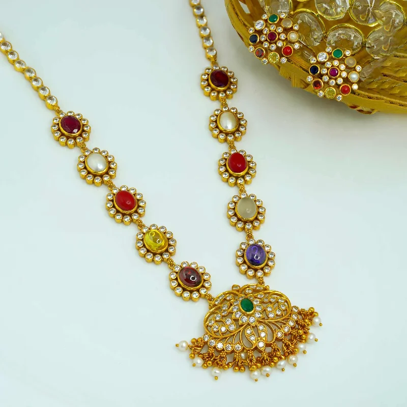 best gold necklaces for women-Navaratna Short Necklace