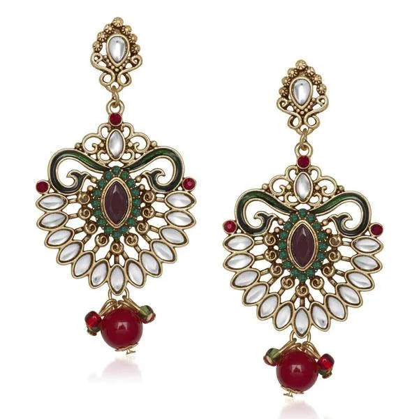 bohemian earrings for women-The99Jewel Kundan Multicolor Meenakari Dangler Earrings - 1305524