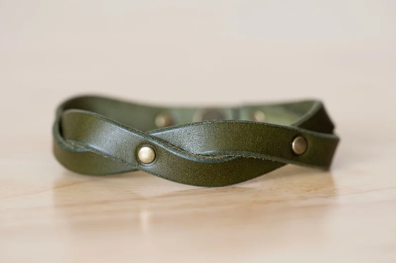 statement bangles for women-Leather Wrap Bracelet | Handmade Boho Style | The Twisted Rivet | Olive Green + Antique Brass | Gift for Her | Handcrafted Leather Bracelet