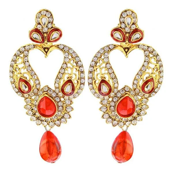 crystal drop earrings for women-The99Jewel Gold Plated Red Austrian Stone Dangler Earrings - 1304527