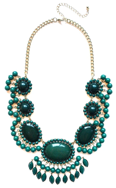 delicate necklaces for women-Bauble Fan Fringe Statement Necklace- Green