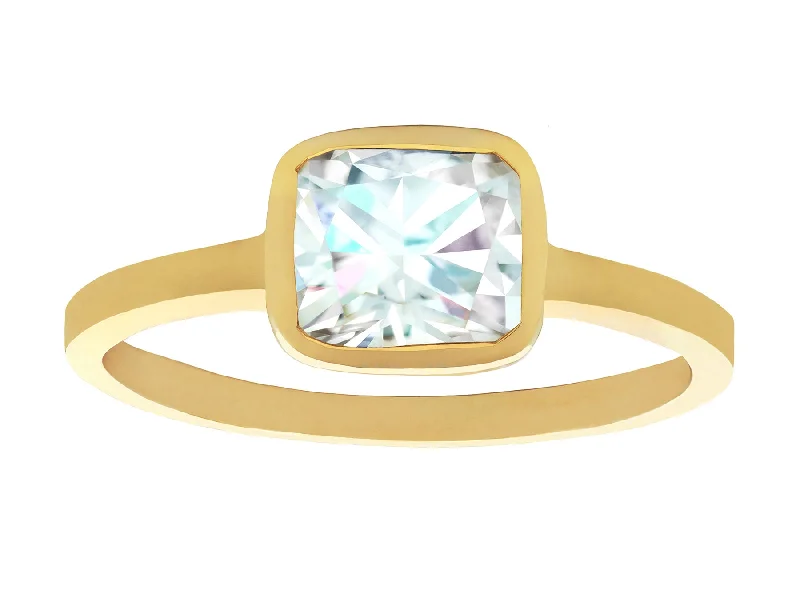 princess cut diamond engagement rings-1ct Brilliant Cushion White Diamond & Bezel Gold Ring