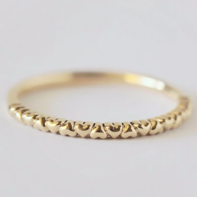 wedding bands for women-Heart eternity wedding ring in 14k yellow gold