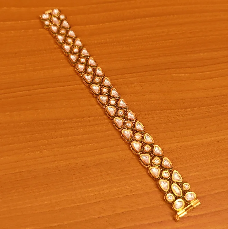 stackable bracelets for women-UNCUT KUNDAN POLKI MEENAKARI REAL GOLD LOOK OPENABLE BRACELET