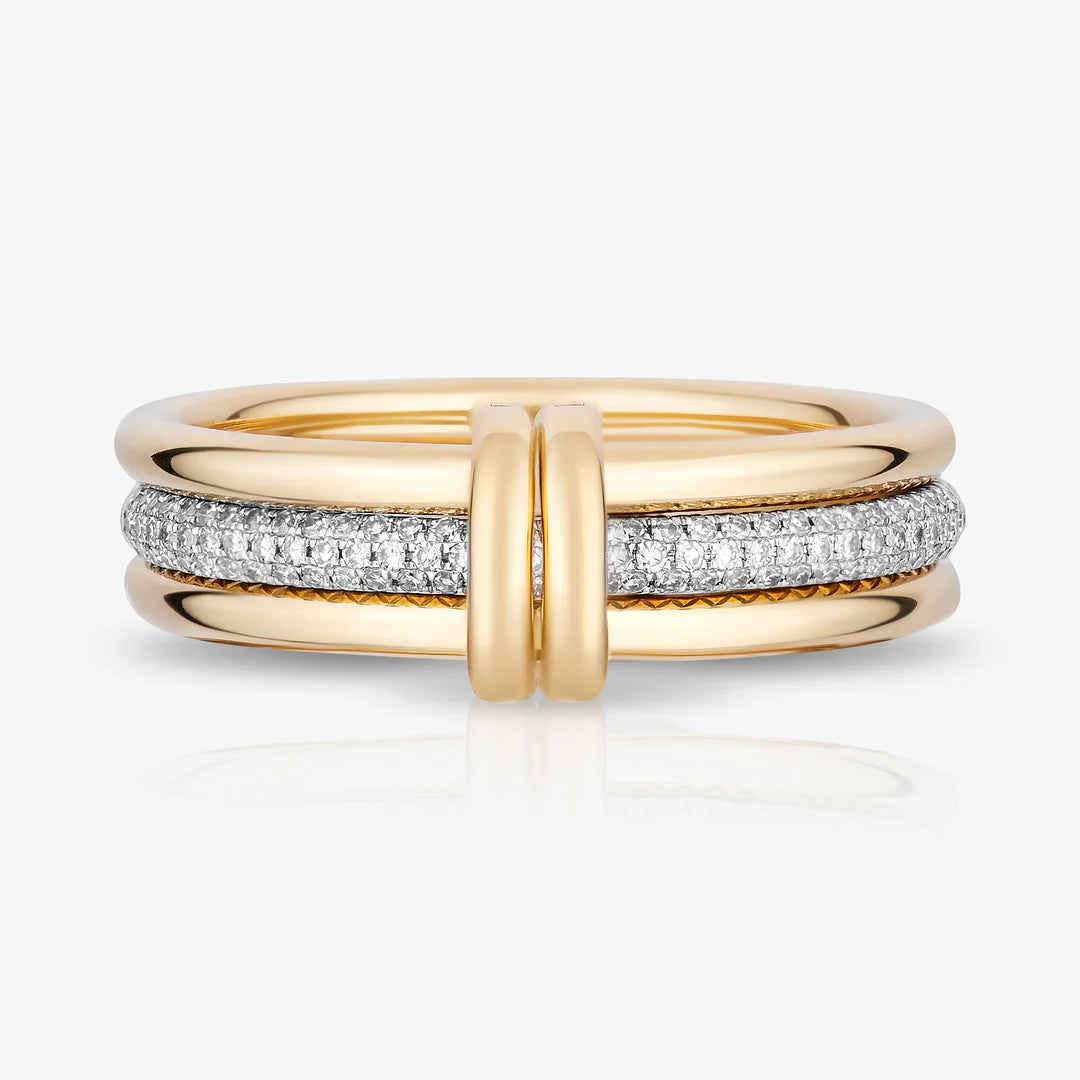 luxury gemstone rings for women-Yellow Gold and Diamond Triple Ring Set