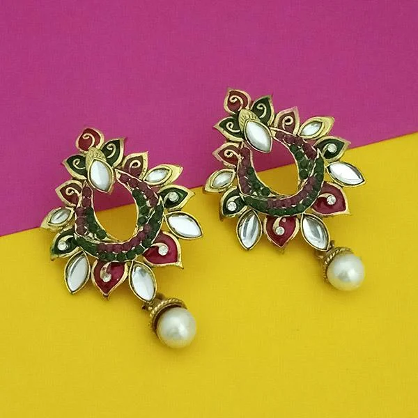 chic drop earrings for women-Kriaa Gold Plated Pink Meenakari Kundan Dangler Earrings