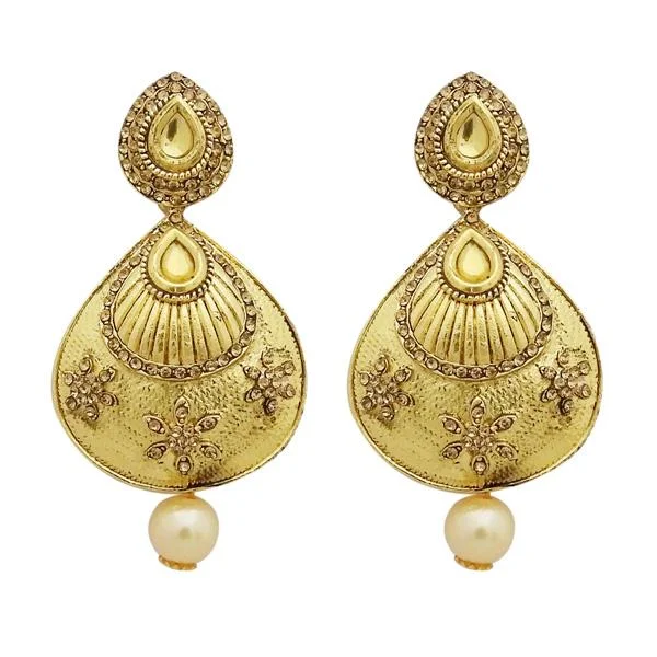 fashion earrings for women-Jheel Austrian Stone Gold Plated Pearl Drop Dangler Earrings - 2900248A