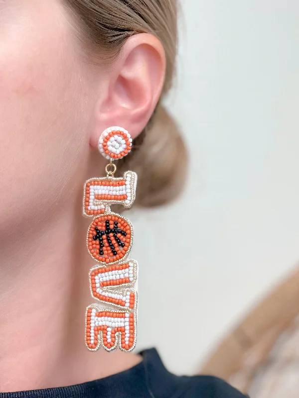 affordable earrings for women-Basketball 'Love' Beaded Dangle Earrings