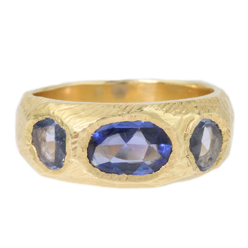 trendy rings for women-Triple Blue Sapphire Ring