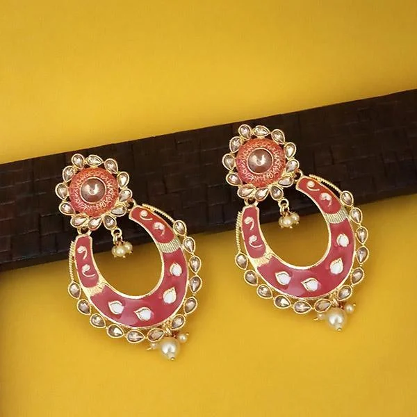 bohemian earrings for women-Kriaa Red Meenakari Kundan Dangler Earrings - 1316327B