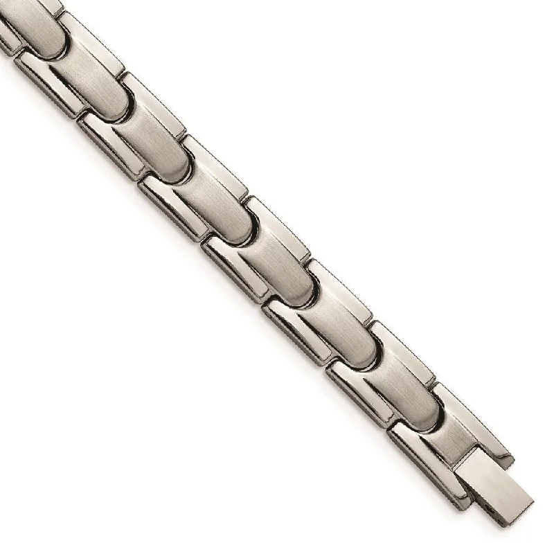 wedding bracelets for women-Titanium Brushed and Polished w/Syn. Germanium 8.5in Link Bracelet