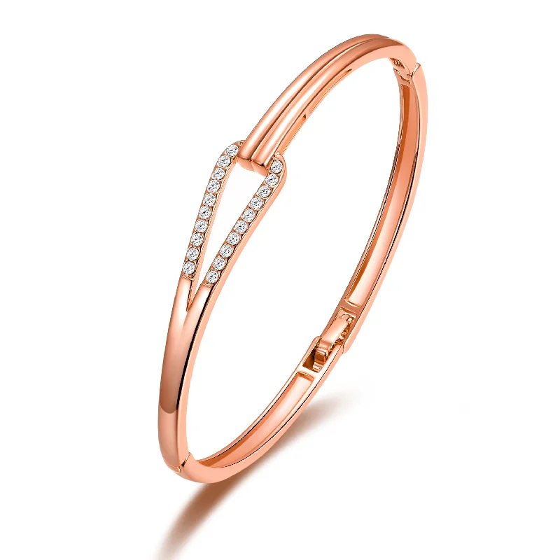 charm bangles for women-Rose Gold Plated Link Bangle Created with Zircondia® Crystals (7 Inch)