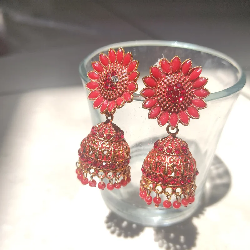 red gemstone earrings for women-H K Fashion Gold Plated Jhumki Earrings