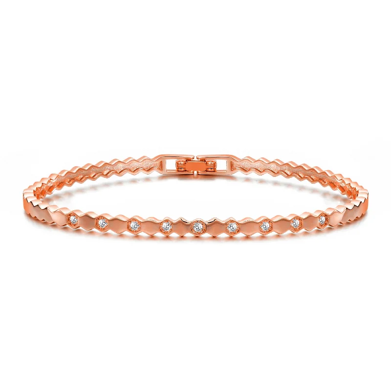 timeless bangles for women-Rose Gold Plated Honeycomb Bangle Created with Zircondia® Crystals (7 Inch)