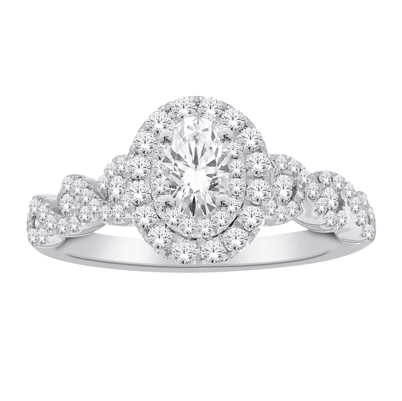 halo engagement rings-14kw 1.50ctw Lab Diamond VS/D-E 1.04ct Oval Cut Center Halo Engagement Ring