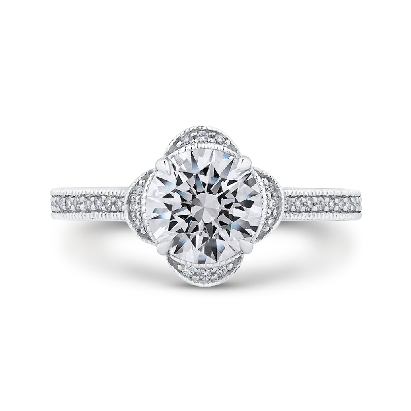 custom-made engagement rings-14K White Gold Round Diamond Halo Engagement Ring (Semi Mount)