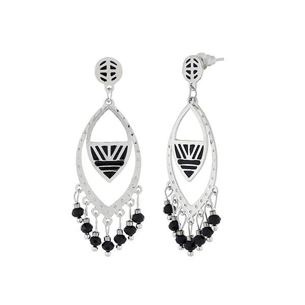 engagement earrings for women-Urthn Black Meenakari Silver Plated Dangler Earrings - 1312516B