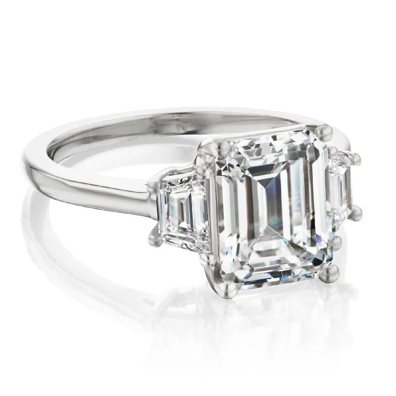 affordable princess cut engagement rings-Emerald Cut Trapezoid Engagement Ring