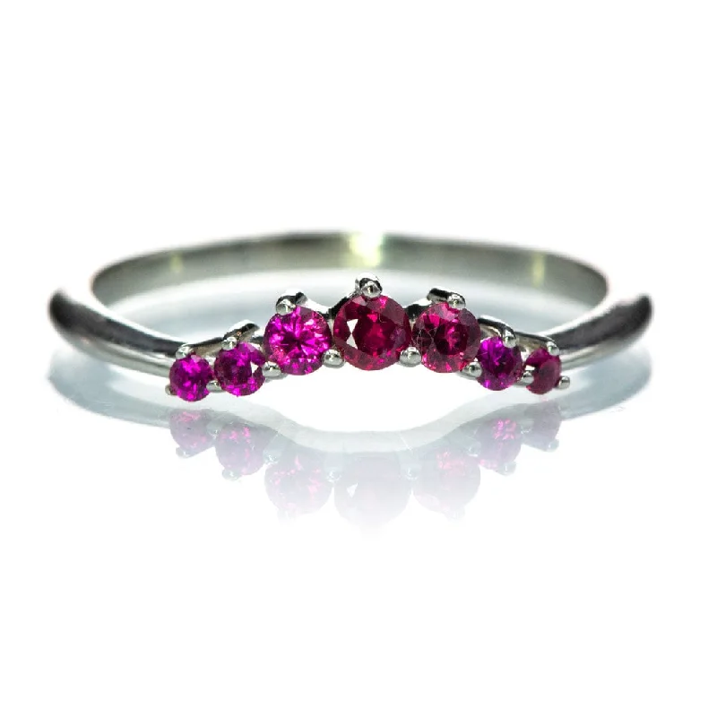 wide bands rings for women-Corinne - Curved Contoured Wedding Ring With Rubies