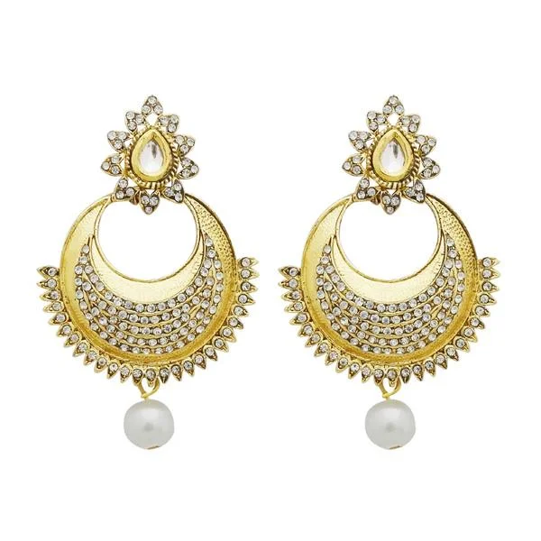 luxurious gemstone earrings for women-Jheel Austrian Stone And Kundan Pearl Drop Dangler Earrings - 2900205B