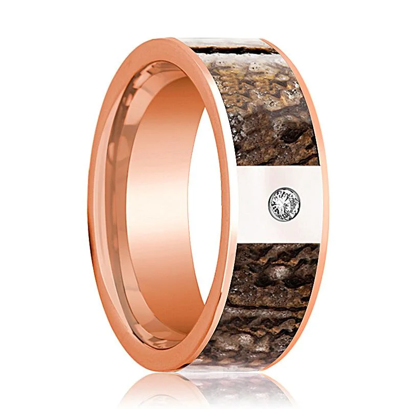 affordable engagement rings for women-KRON | Brown Dinosaur Bone Inlay 14k Rose Gold with Diamond