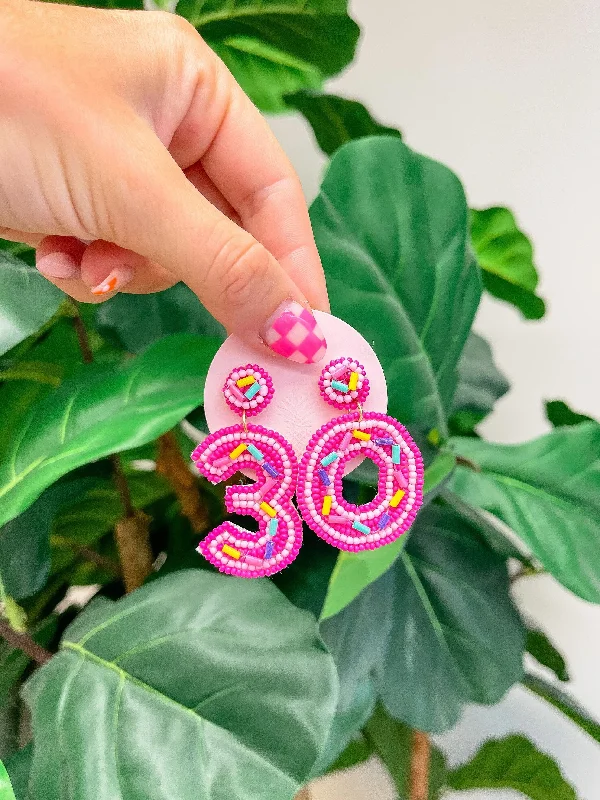 affordable hoop earrings for women-'30' Birthday Beaded Dangle Earrings