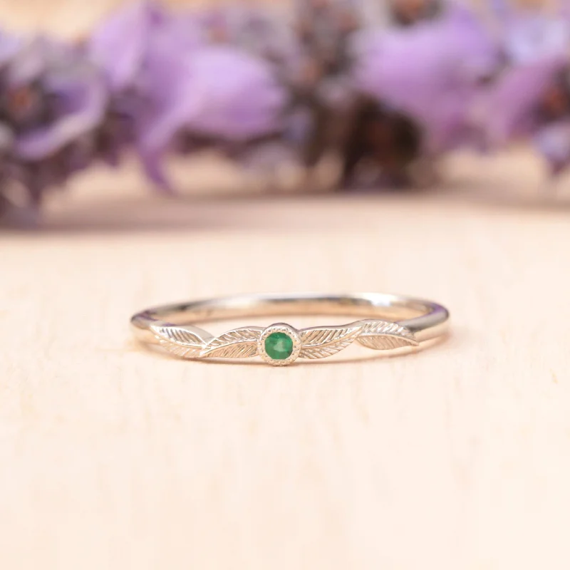 solitaire rings for women-Emerald Birthstone Leaf Ring