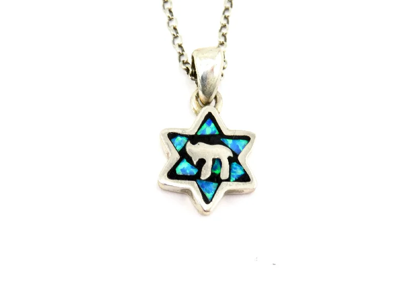 unique layered necklaces for women-Chai Opal Mosaic Star of David Necklace