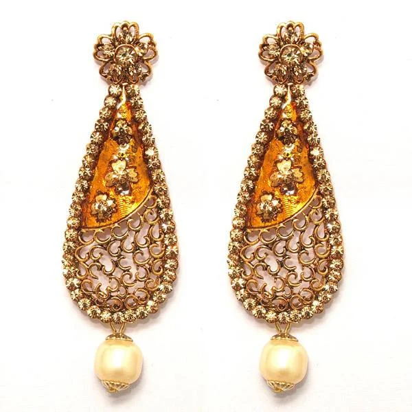 affordable earrings for women-Kriaa Zinc Alloy Gold Plated Stone Dangler Earring - 1307208A