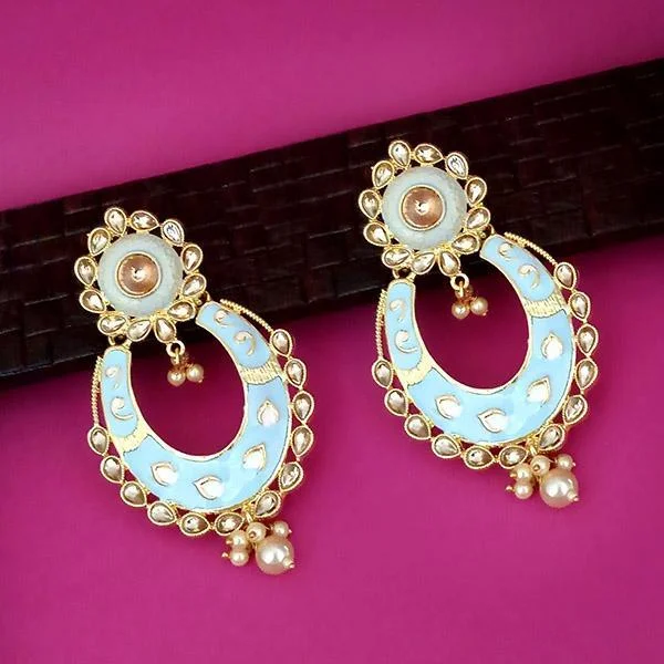 exclusive earrings for women-Kriaa Gold Plated Blue Meenakari Kundan Dangler Earrings - 1316327J