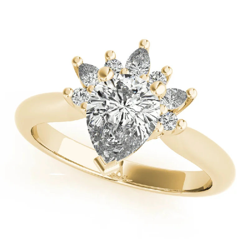 princess cut engagement rings-Kalia Pear Chevron Diamond Engagement Ring Setting with Half Halo