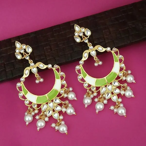 minimalistic earrings for women-Kriaa Green Meenakari Kundan Gold Plated Dangler Earrings - 1316330E