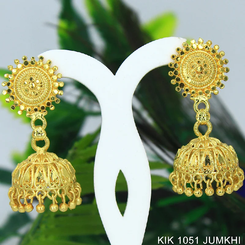 high-quality earrings for women-Mahavir Dye Gold Jhumki Earrings