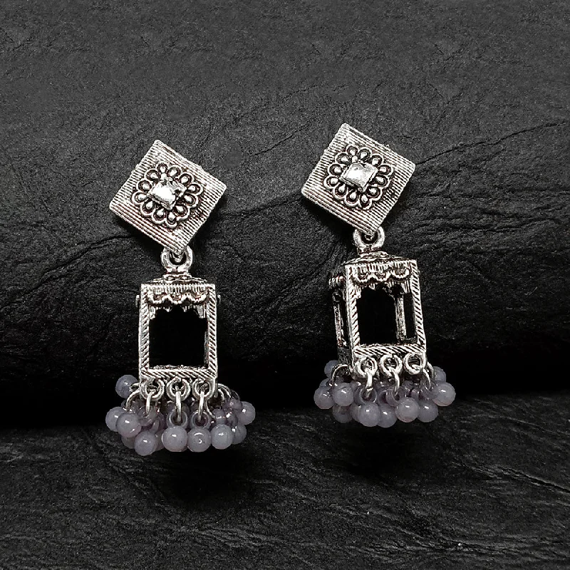 floral earrings for women-Bhavi Jewels Oxidised Plated Jhumki Earrings