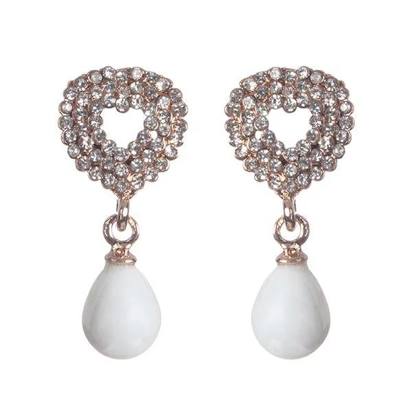 fashion earrings for women-Urbana Glass Pearl Rose Gold Plated  Dangler Earrings - 1306837