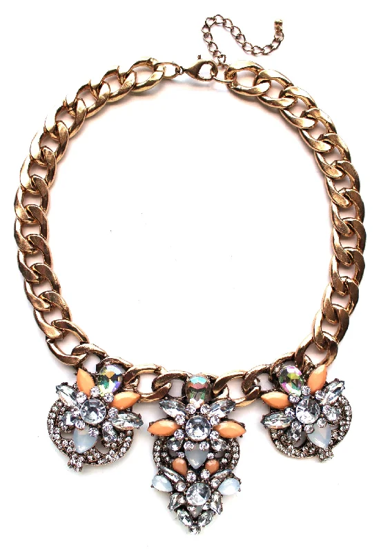 celebrity style necklaces for women-Chunky Crystal Drops Statement Necklace